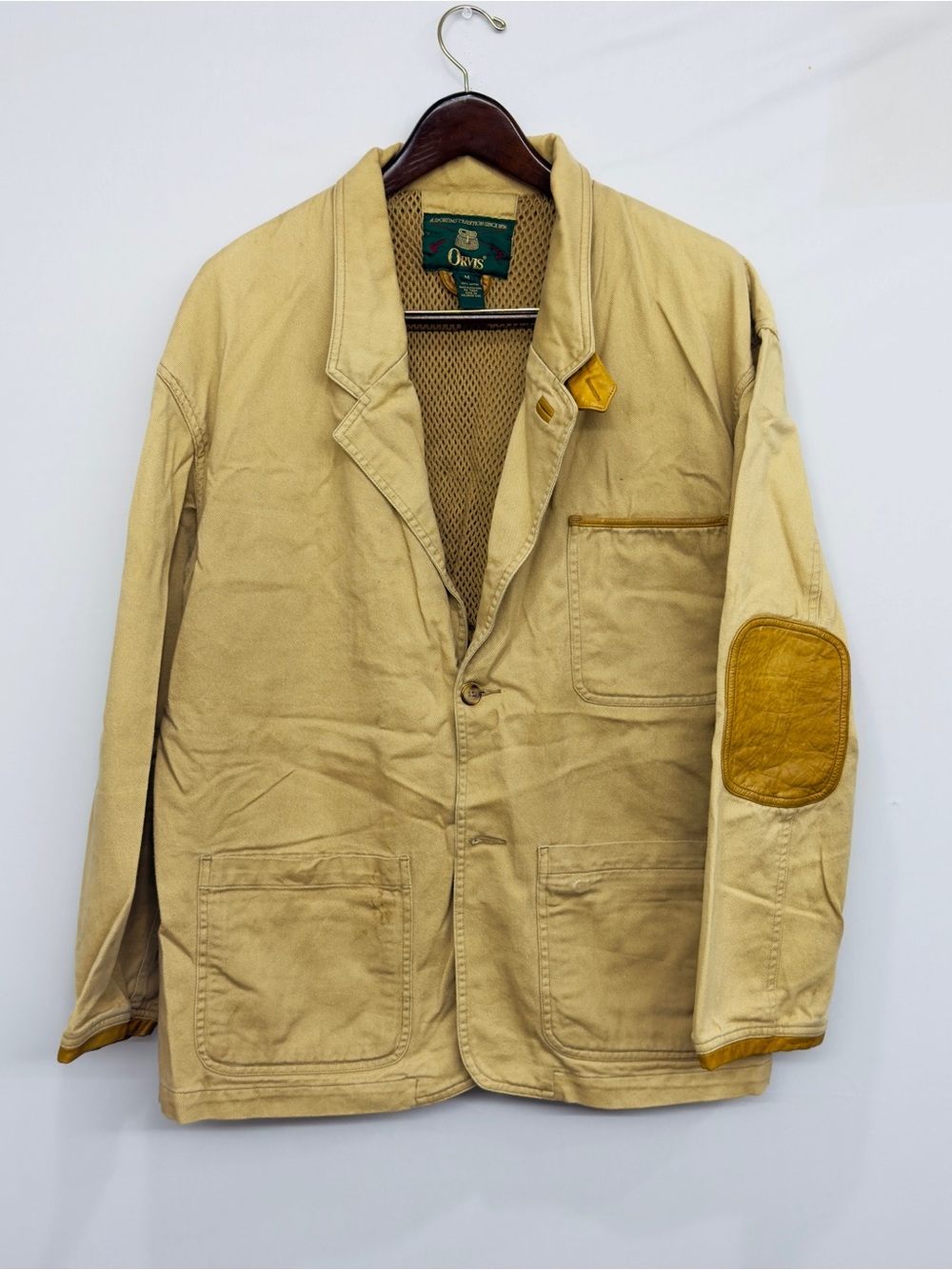 Vintage Orvis Jacket Men’s M Tan Zambezi Field Canvas Leather Elbows And Trim